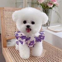 spring and summer new purple floral flying sleeve short skirt teddy bear dog cat thin vest clothes