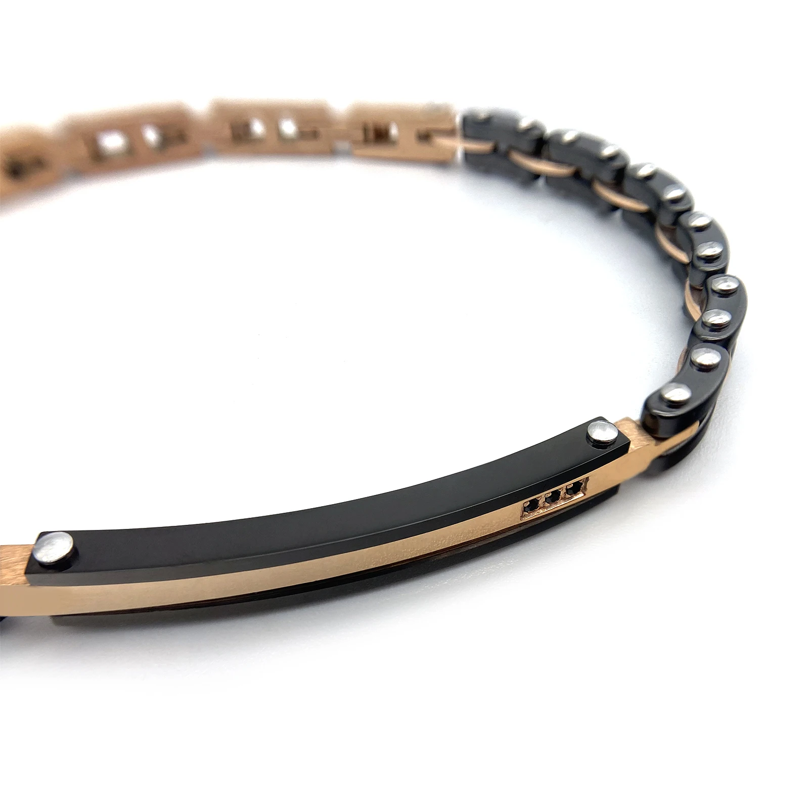 Runda Men’s Bracelet Black Ceramic with Wrist Bands Stainless Steel Inlaid Zircon Adjustable Size 22cm Bracelet Luxury Brand Men