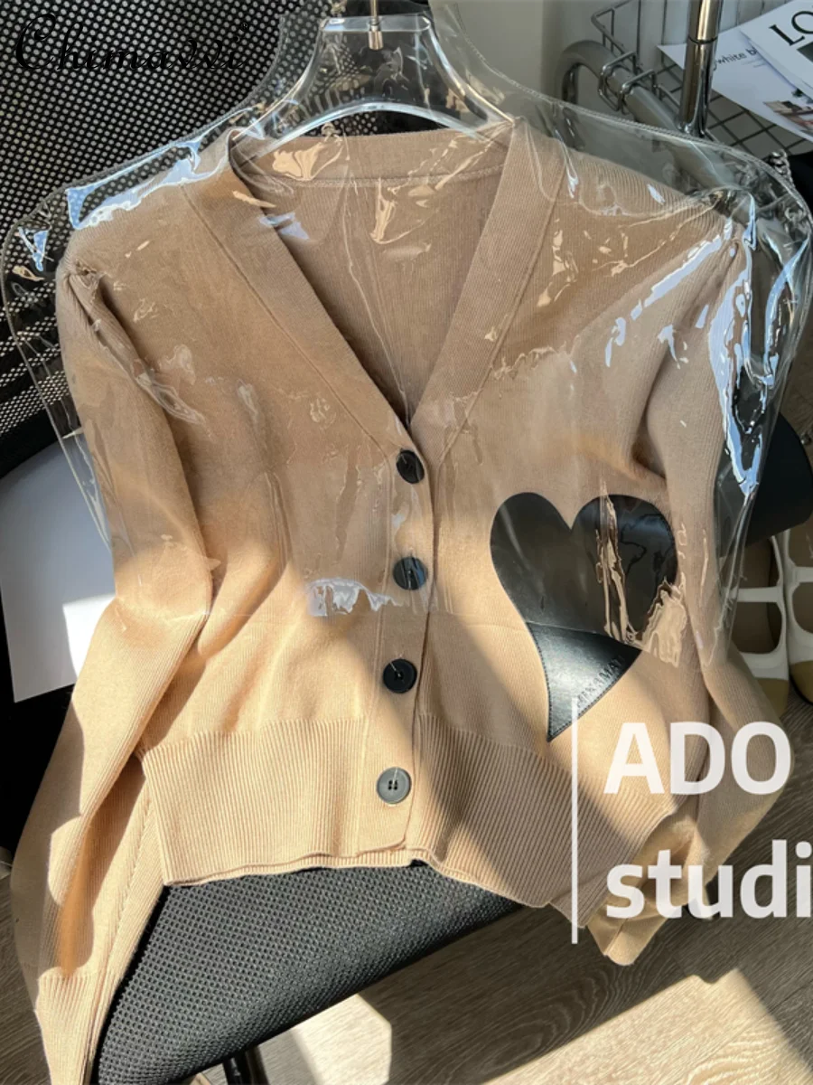 

Heart Single-breasted Knitted Cardigan 2022 Autumn New Fashion Retro Camel Slimming Short Elegant Long Sleeve Women's Sweater