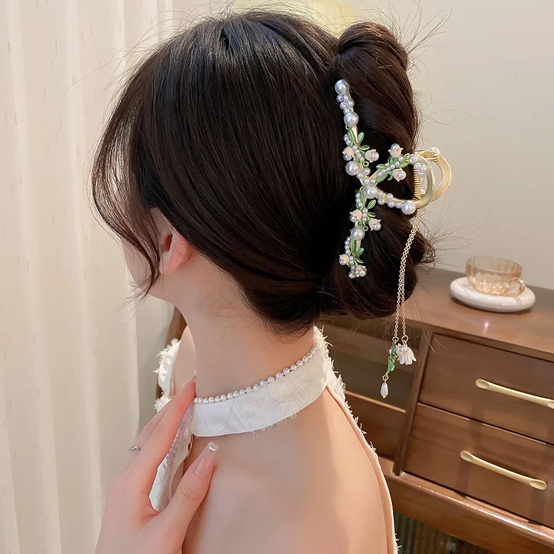 Женские Длинные заколки-крабы для волос золотистые винтажные металлические с