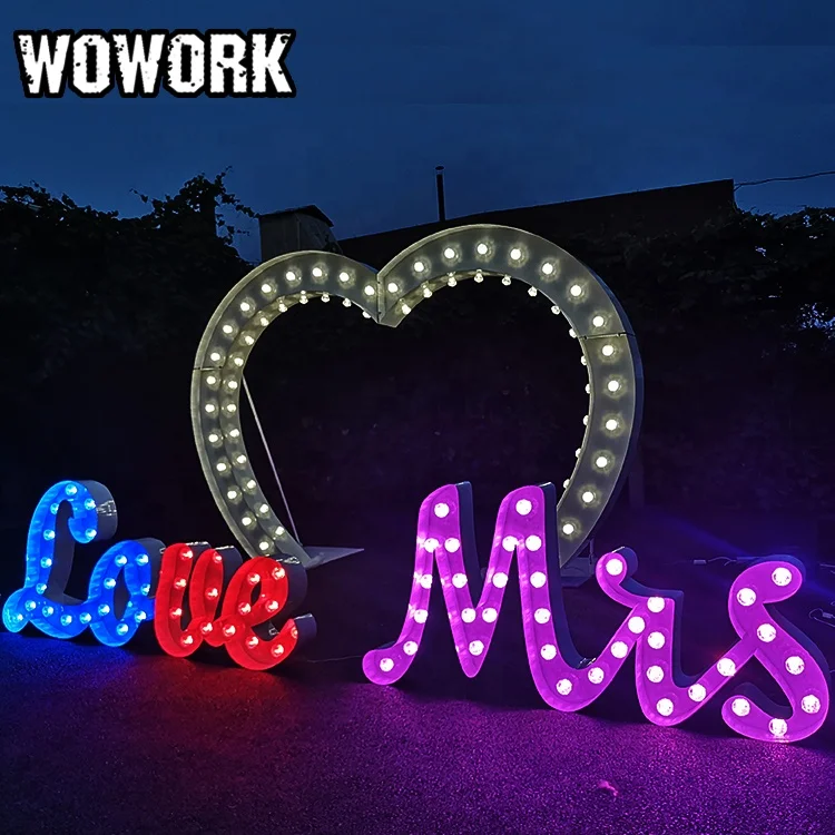 

2022 WOWORK heart frame led heart shaped led lights for wedding stage decoration party props