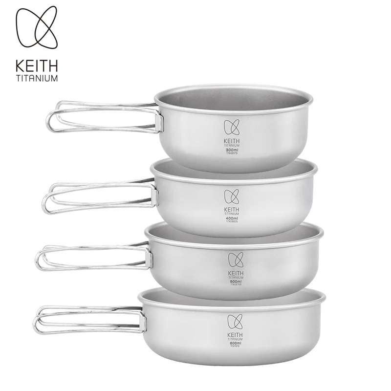 Фото Титановая походная миска Keith с складной ручкой, легкая, портативная, для пикника на природе, столовые приборы, 300-600 мл №1