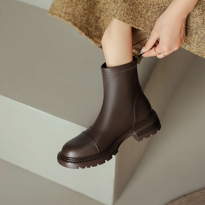 

2022 Winter Women Boots Retro Chelsea boots Women Shoes Women Ankle Boots Genuine Leather Bullock fur boots