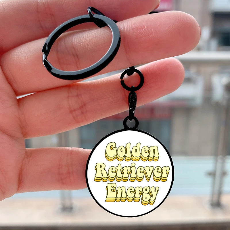 

Fashion Golden Retriever Energy Cool Key Tag Motorcycles Cars Backpack Chaveiro Keychain For Friends Key Ring Gifts Accessories