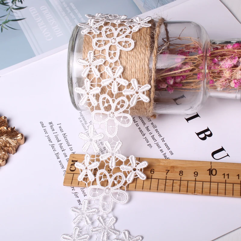 

White Water Soluble Polyester Lace Trim Fabric Ribbon DIY Clothing Art Dress Skirt Tablecloth Decoration Sewing Accessories