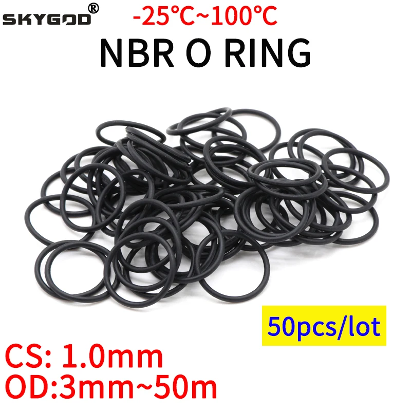 50Pcs NBR O Ring Seal Gasket Thickness CS 1mm OD 3~80mm Nitrile Butadiene Rubber Spacer Oil Resistance Washer Round Shape Black