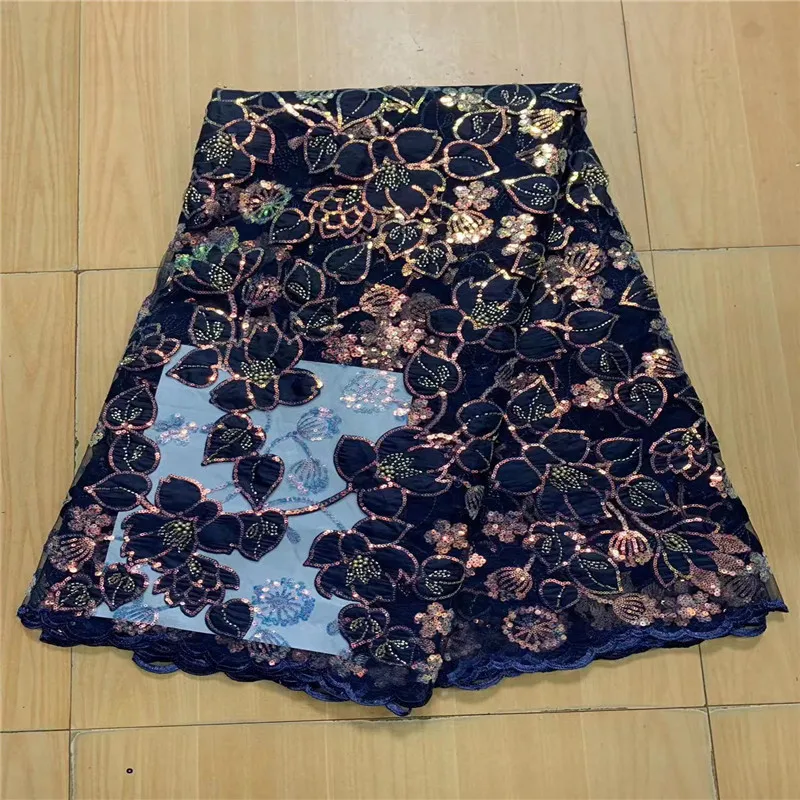 

Африканская Кружевная Ткань 5 ярдов 2023 Высококачественная Роскошная блестящая сетчатая вышивка в нигерийском стиле для свадебного платья