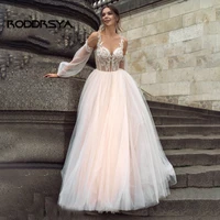 nude puff sleeve princess wedding dress lace appliques bridal gownssoft tulle vestido de noiva 2022