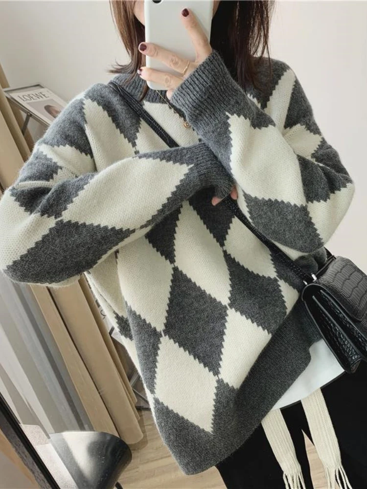 Модный женский свитер новинка сезона осень-зима 2023 ромбовидный Вязаный топ в