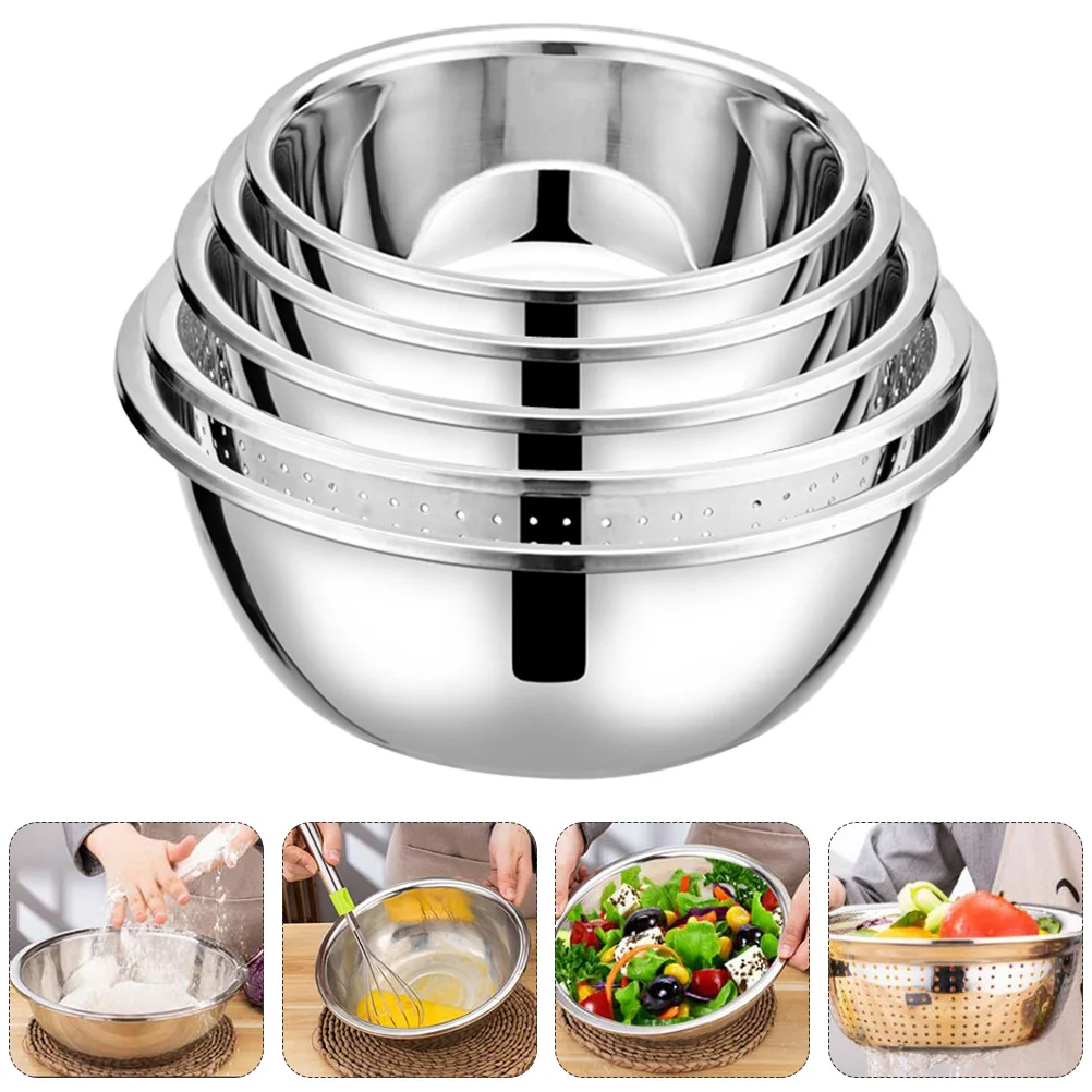 

Strainer Washing Basket Bowl Drain Kitchen Fruit Colander Bowls Wash Vegetable Mixing Basin Draining Cooking Large Storage Metal