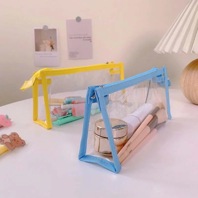 

Pencil Bag Transparent Waterproof PVC Cosmetic Pouch Makeup Stationery Organizer for Students Girls Ladies Cute School Supplies