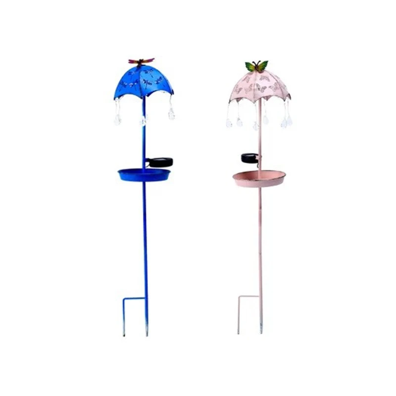 Solar Power Led Umbrella Water Drop Light Stake Bird Feeder Metal Crafts for Indoor Outdoor Graden Yarn Lawn Decoration