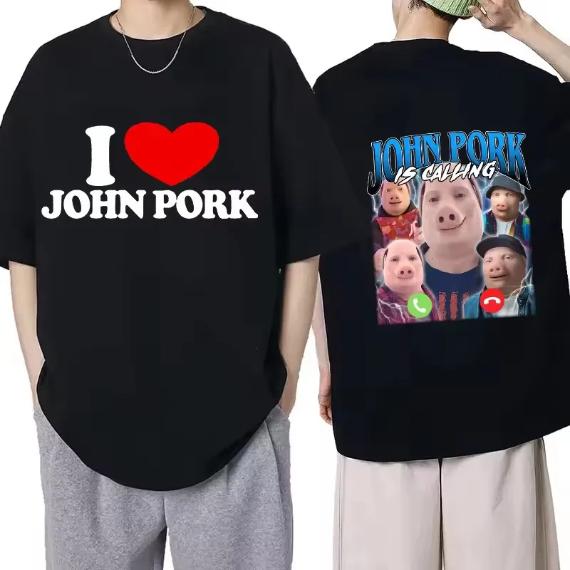 Фото Забавная футболка John Pork Is Calling Answer Call Phone для мужчин и женщин, топы со свиньей, футболка в готическом стиле в стиле хип-хоп, уличная одежда №1