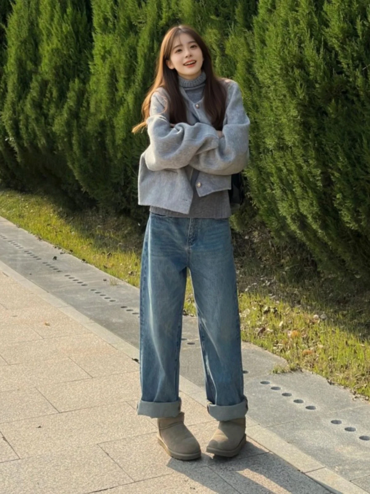 Double-sided Angora Gray Short Woolen Jacket High-Grade Super Nice Small Coat Late Autumn and Early Winter 2024