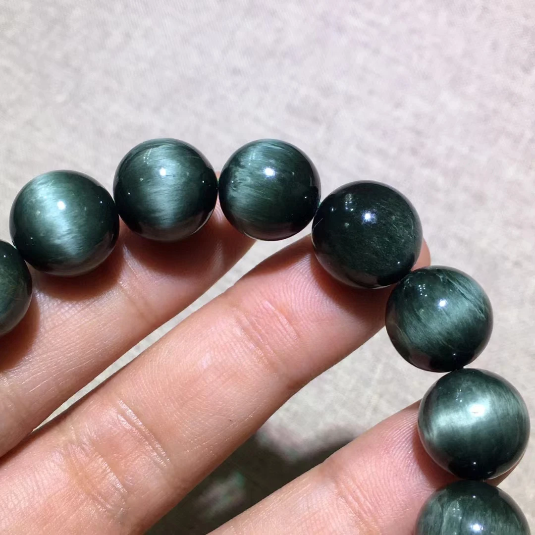 

Natural Green Rutilated Quartz Gemstone Bracelet 13.3mm Rare Women Men Jewelry Cat Eye Stretch Crystal Round Beads AAAAA