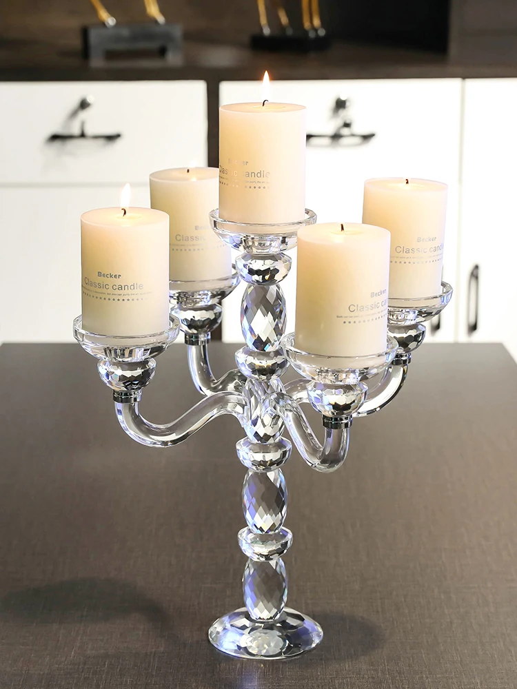 

Elegant European Style Five Arm Crystal Glass Candle Holder for Halloween and Christmas Room Decor Wedding Decoration Table