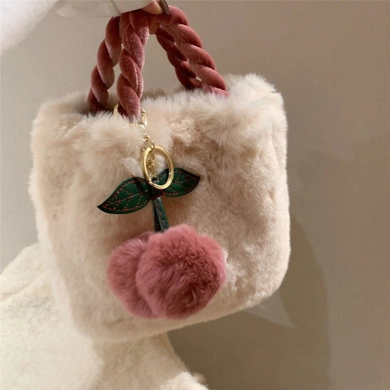 Elegant Plush Handheld Bag for Women Fashion  One Shoulder Crossbody bag Sweet girl portable Fluffy Bucket Bag