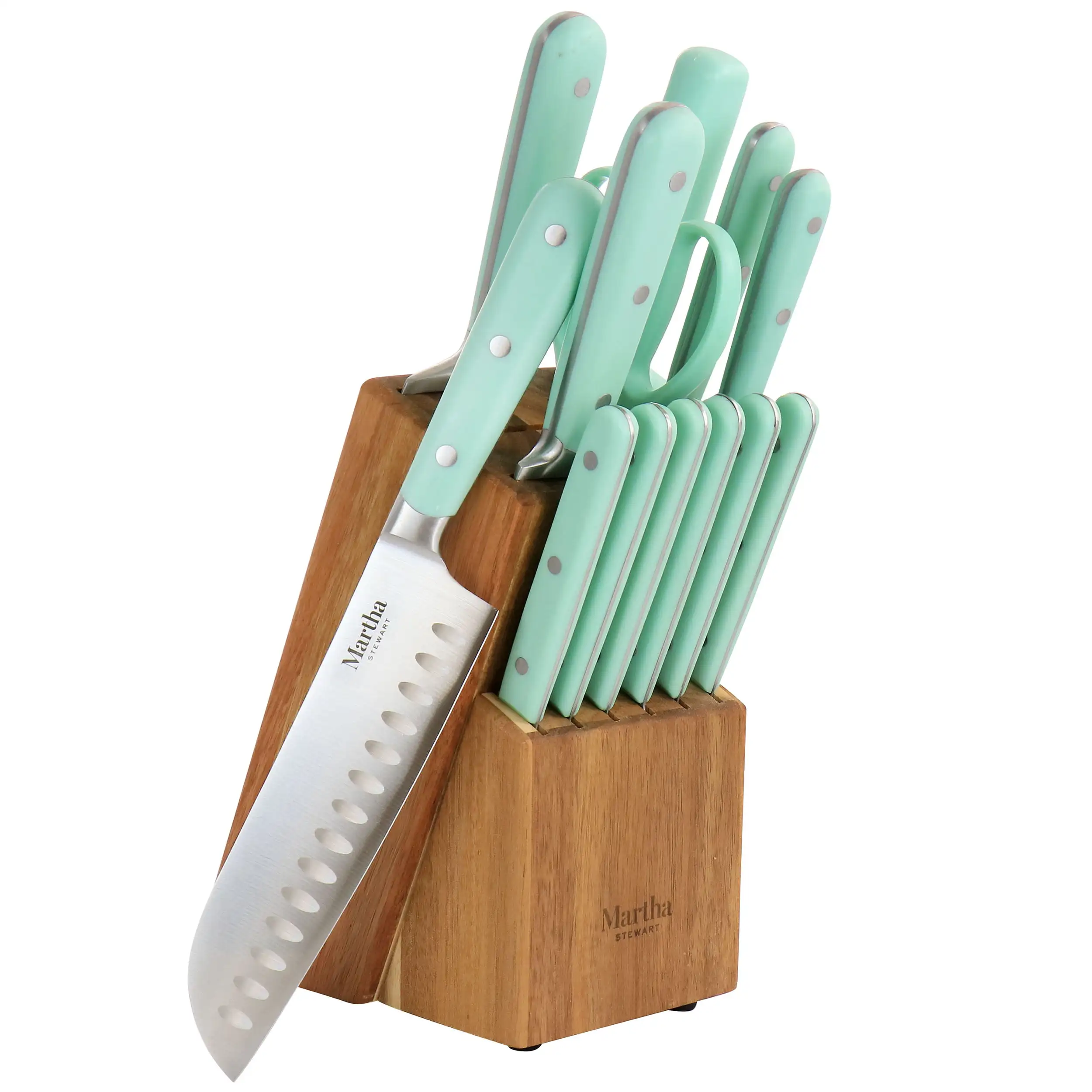 

Martha Stewart Everyday East Walk 14-Piece Blue Stainless Steel Cutlery Setkitchen knives set , Knife holder