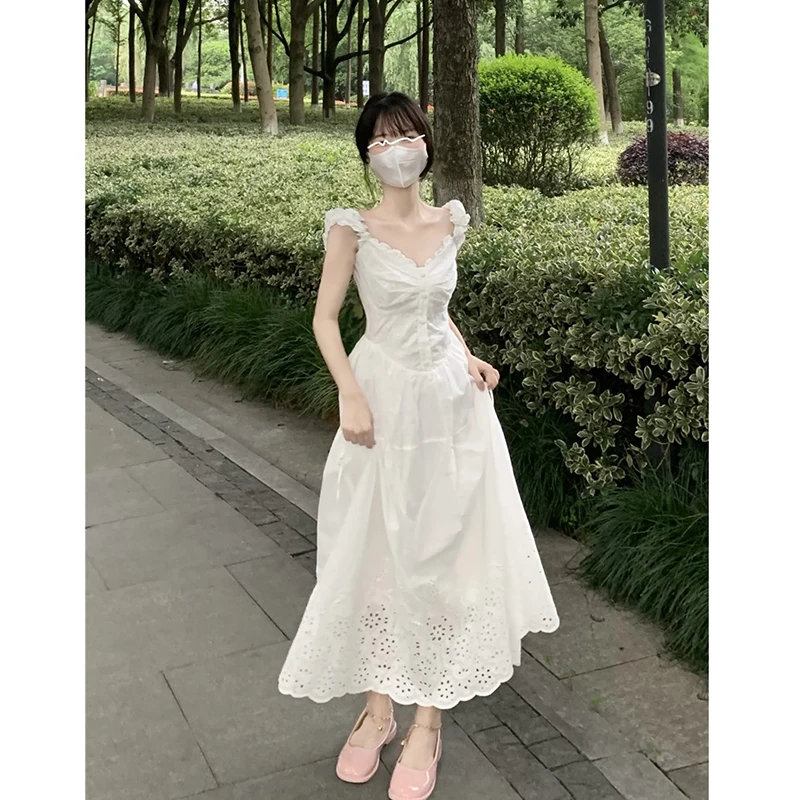 

French style gentle style first love skirt women's summer waist temperament thin foreign style lace Hong Kong style retro Chic D