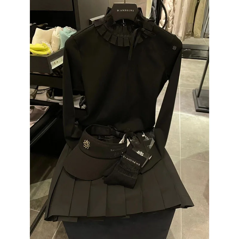 Golf Clothing Women's Long-sleeved Top Fashionable and Versatile Slim Age Reducing Elegant Lace Bottom Shirt