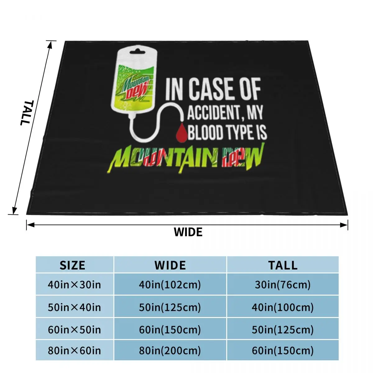 В случае случай моего кровяного типа с принтом Mountain Dew Mtn новое весеннее удобное