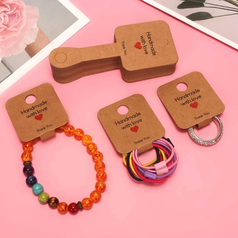 

100Pcs/set Hairpin Ear Studs Necklace Bracelets Holder Cards Handmade with Love Keychain Display Kraft Paper Cardboard
