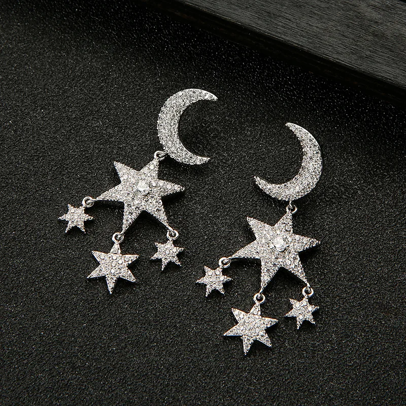 

Fashion stars moon sparkling earrings for women shiny zircon stage performance fine jewelry
