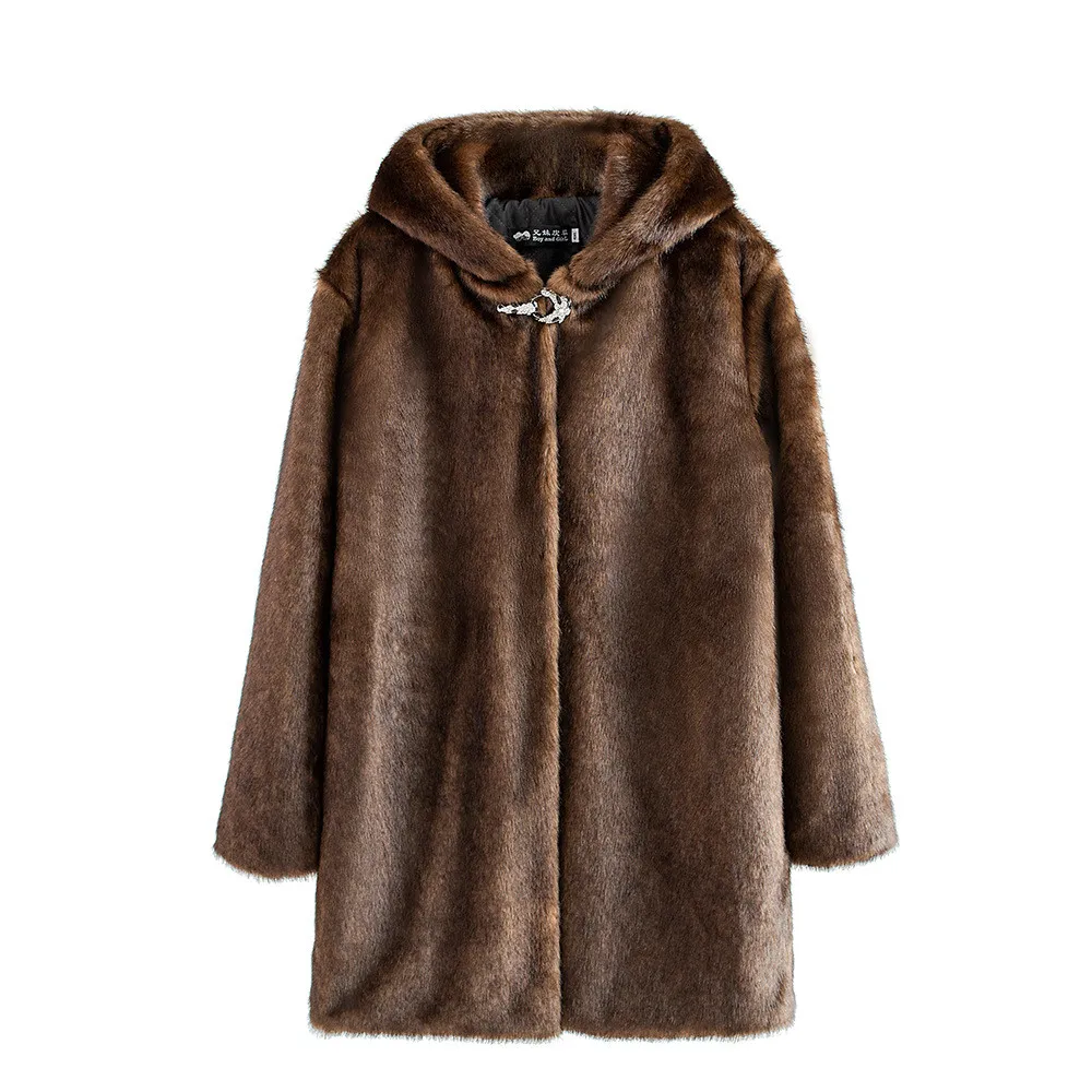 Luxury Elegant Women Mink Fur Coat Winter Fur Jacket Hooded Parka Warm Faux Mink Fur Long Overcoat Plus Size S-9XL Fur Coat