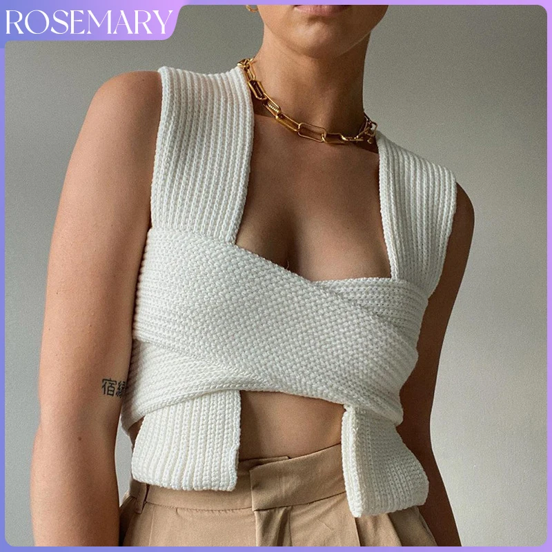 

Женский трикотажный укороченный свитер без рукавов, Черный Повседневный Белый джемпер, привлекательный пуловер, лето-осень 2022