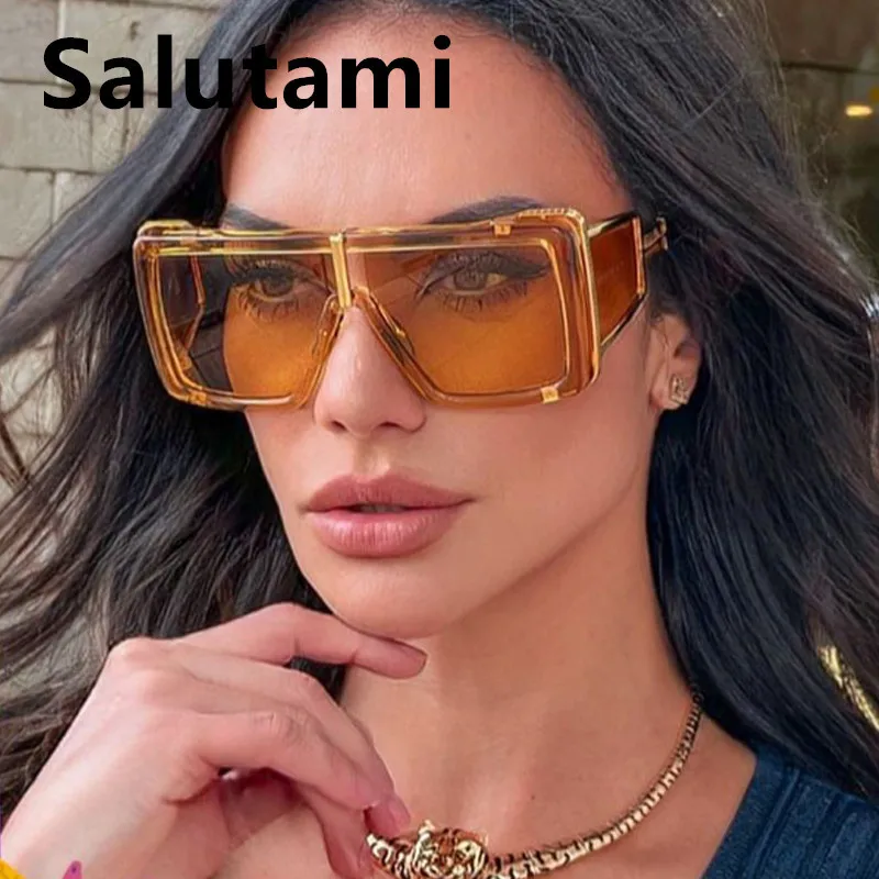

Vintage Oversized Square Sunglasses For Women New Luxury Brand Wide Leg Sun Glasses Men Retro Hip Hop Cool Eyewear Yellow Gray