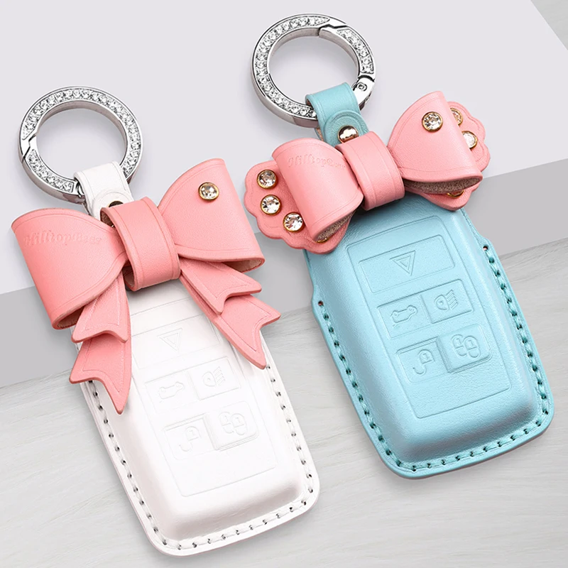 

Cute Bow Leather Car Key Case Cover For Land Rover A9 Range Rover Sport Evoque Freelander 2 Jaguar XE XJ XJL XF C-X16 V12 Guitar