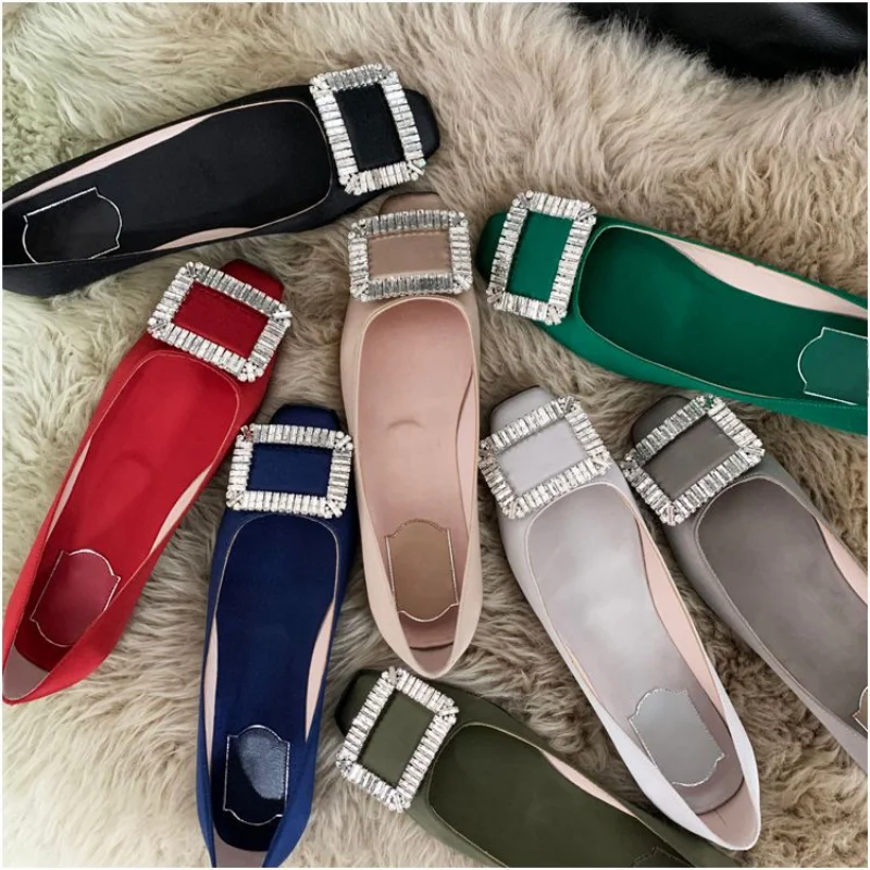 Black Rhinestone Flat Shoes Women Work Shoes Square Toe Square Buckle 3 Cm High Heels Women Designer Pumps Women Spring 2023 New