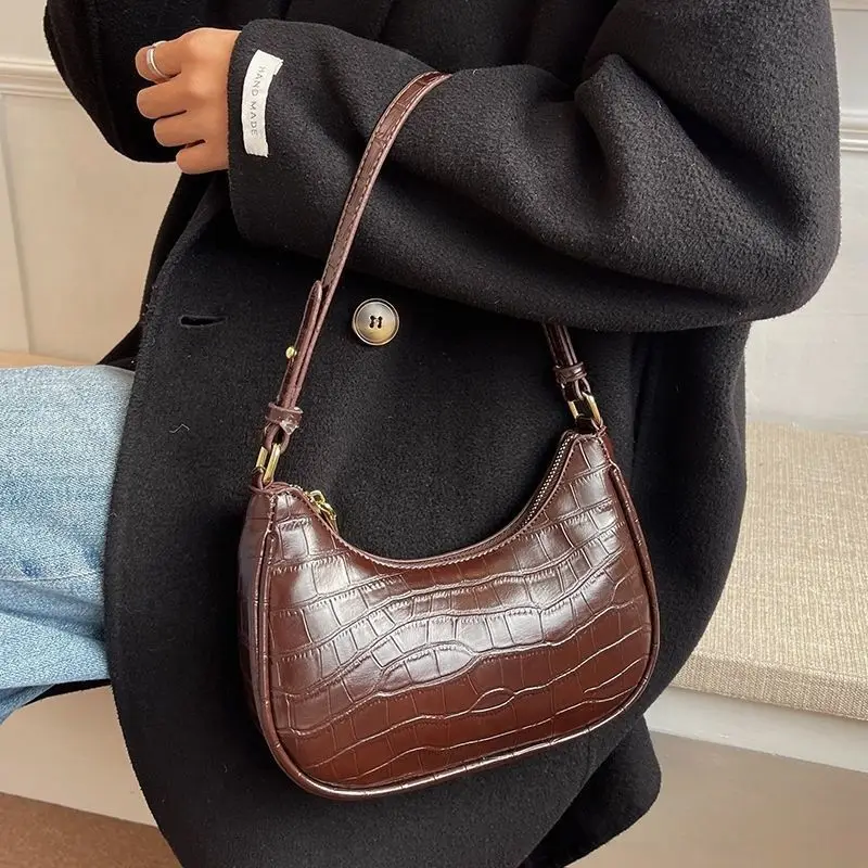 

Сумка на плечо из искусственной кожи с изображением животных для женщин, модная сумка для подмышек, однотонная сумка с полумесяцем