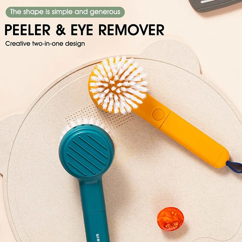 

Кухонный прибор для чистки фруктов и искусственных фруктов с хорошей ручкой, приспособление для Чистки Продуктов 2-в-1 с длинной ручкой (желт...