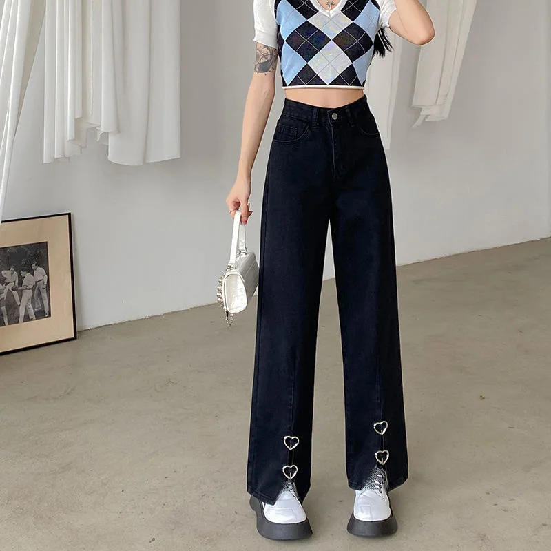 

2022 Woman High Waist Streetwear Women's Jeans Baggy Pants Jeans Trend Korean Fashion Capris Wide Leg Clothing