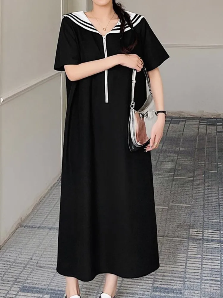 Женское длинное летнее платье большого размера свободное в Корейском стиле