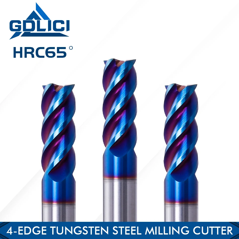 

GDLICI HRC65 Carbide End Mill 4 Flutes Alloy Carbide Milling Cutter Tungsten Steel Router Bit Stainless Steel CNC Cutting Tools