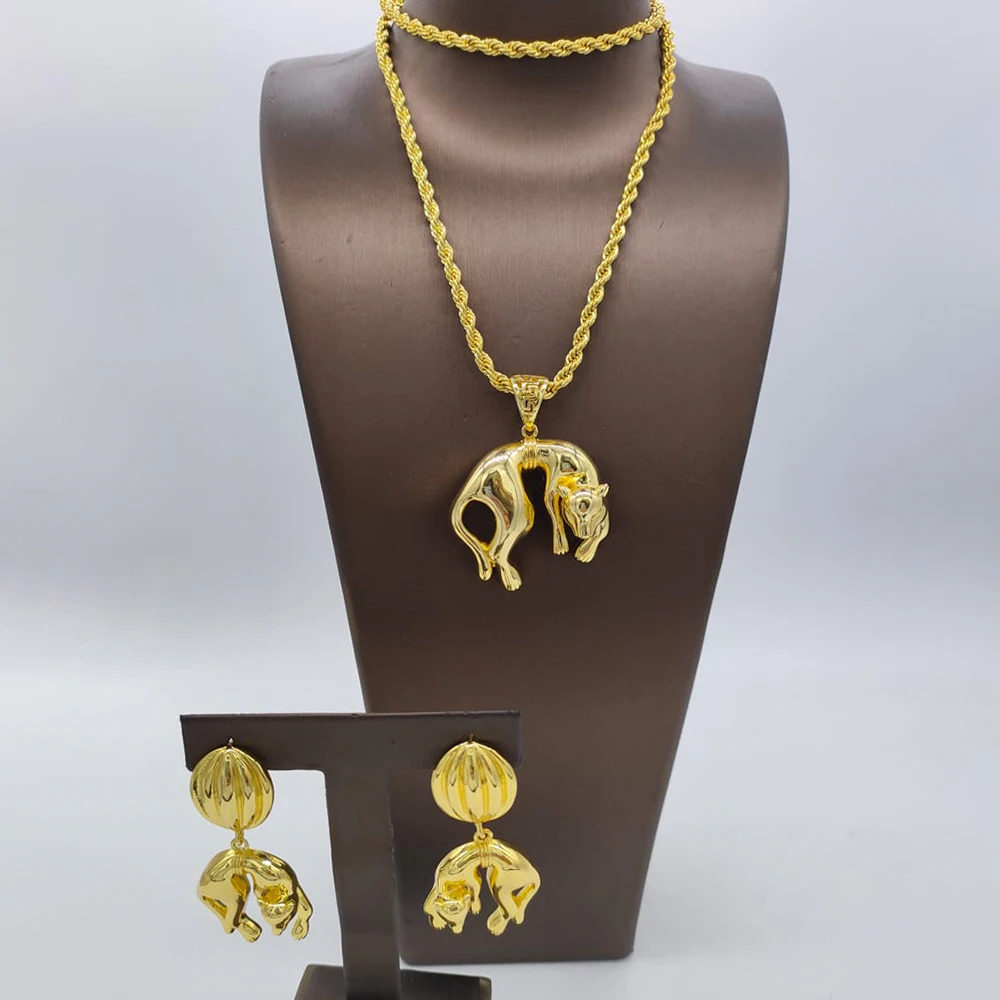 

Hoop Earrings and Necklace Jewelry African Set Gold Color Women Engagement Party Gifts Statement Necklace Nigerian Accessory