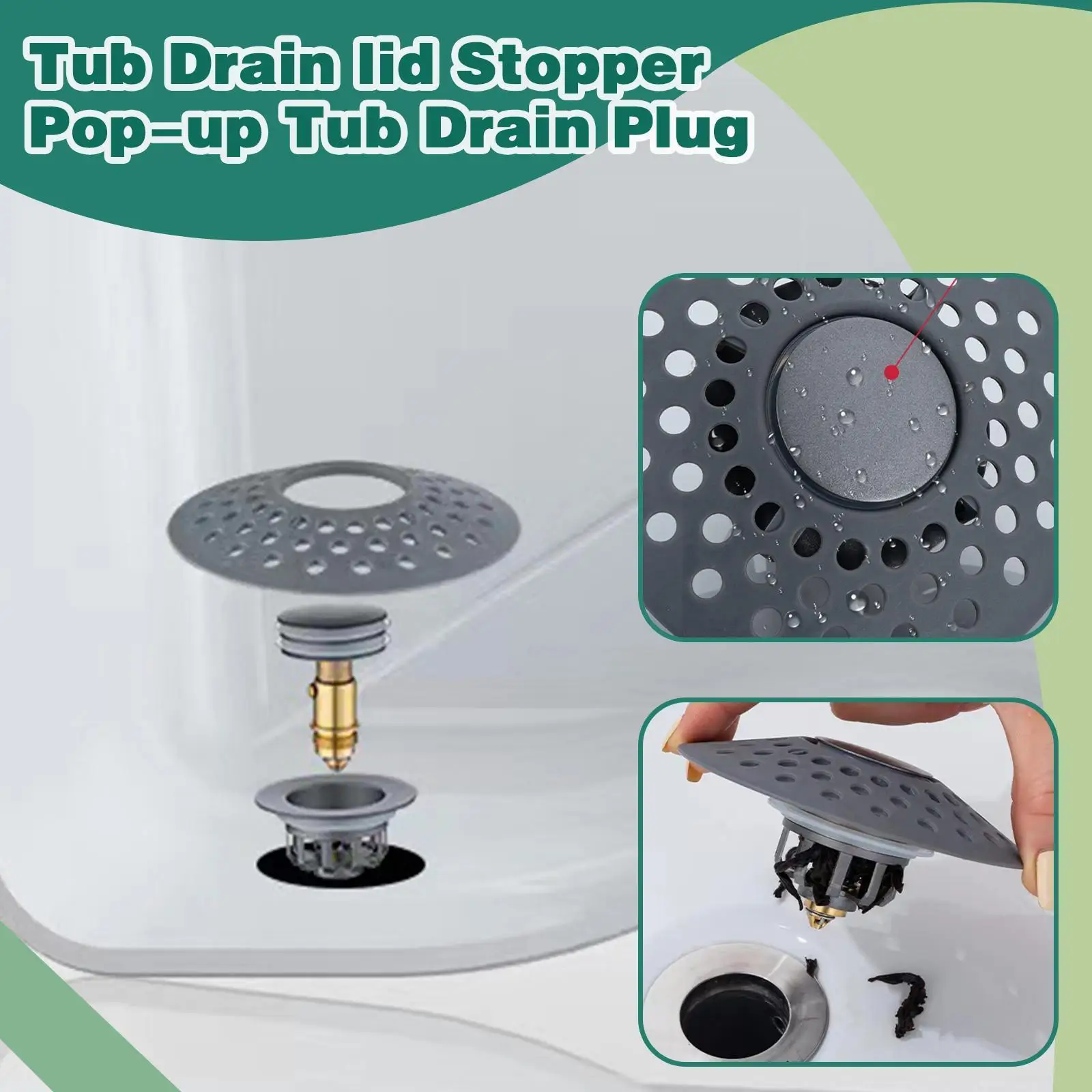 

Universal Tub Stopper With Lid Hair Collector, Tub Drain Lid Stopper Up Tub Drain Plug Bath Stopper For 1.6-2" Drain Holes U2t5