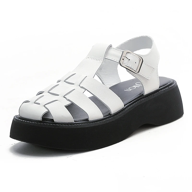 

Shoes For Women Elegant Fashion Sandals Women Summer New 2022 Luxury Leather Retro Hollow Closed Toe Platform Sandals Comfort