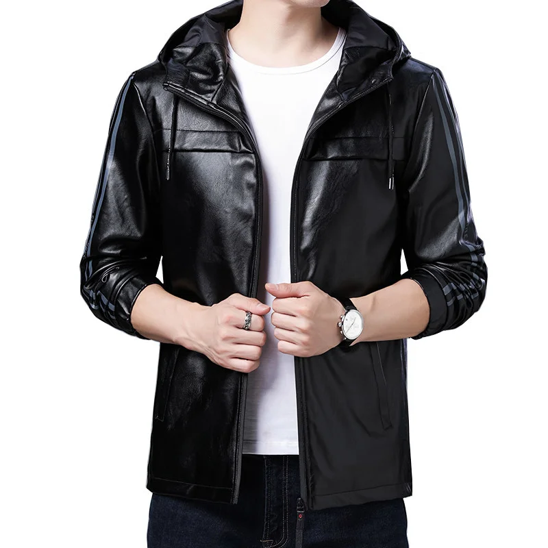 

Мужская кожаная куртка с капюшоном из ПУ кожи, мотоциклетный костюм из мытой кожи, Мужская брендовая одежда, осень 2022