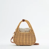 vintage box rigid mini straw bag for women rattan woven drawstring tote brand designer lady shoulder crossbody purse and handbag
