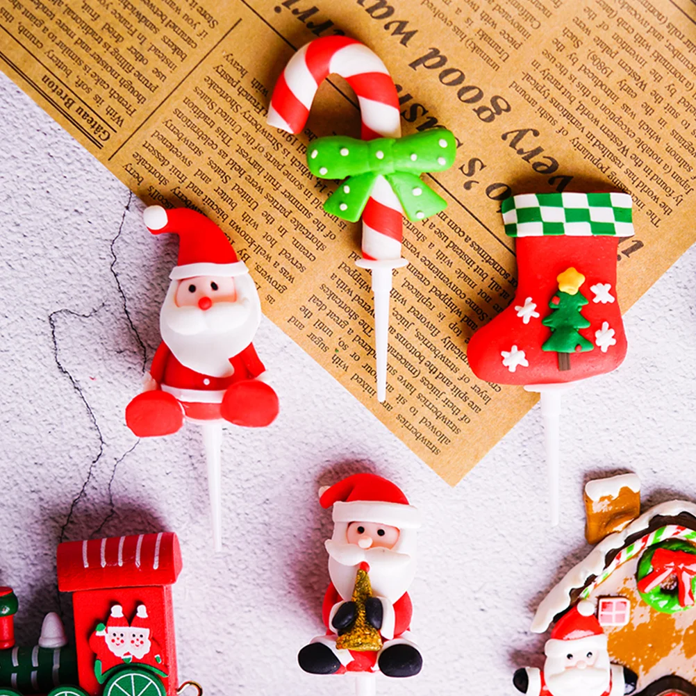 

8PCS Christmas Cake Decoration Delicious Polymer Clay Cake Cupcake Ornaments Picks Toppers for Gathering
