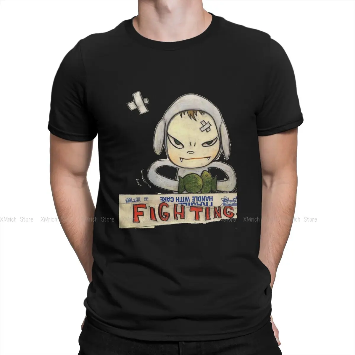 

Fighting Classic T-Shirt Men Yoshitomo Nara Japanese Artist Funny Cotton Tees Crew Neck Short Sleeve T Shirt Classic Clothes