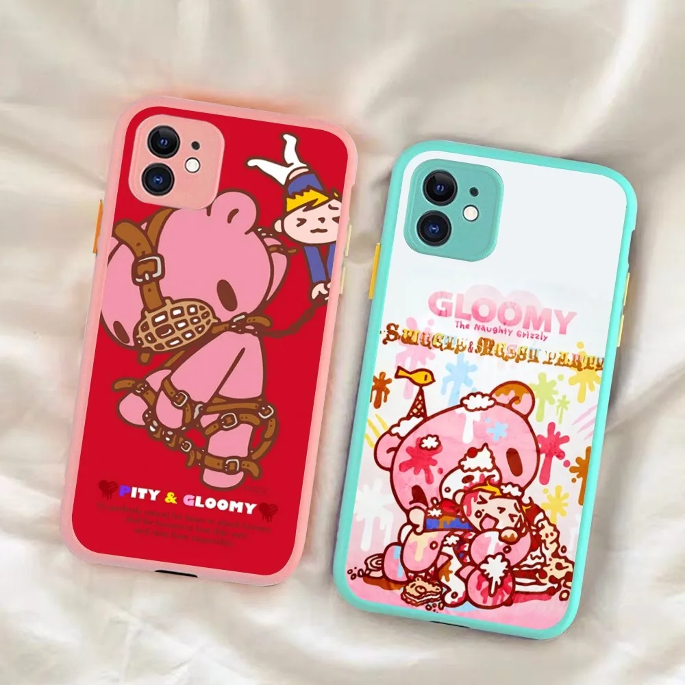 Cartoon G-gloomy B-Bear Phone Case for iPhone 14 11 12 13 Mini Pro Max 8 7 Plus X XR XS MAX Translucent Matte Cover