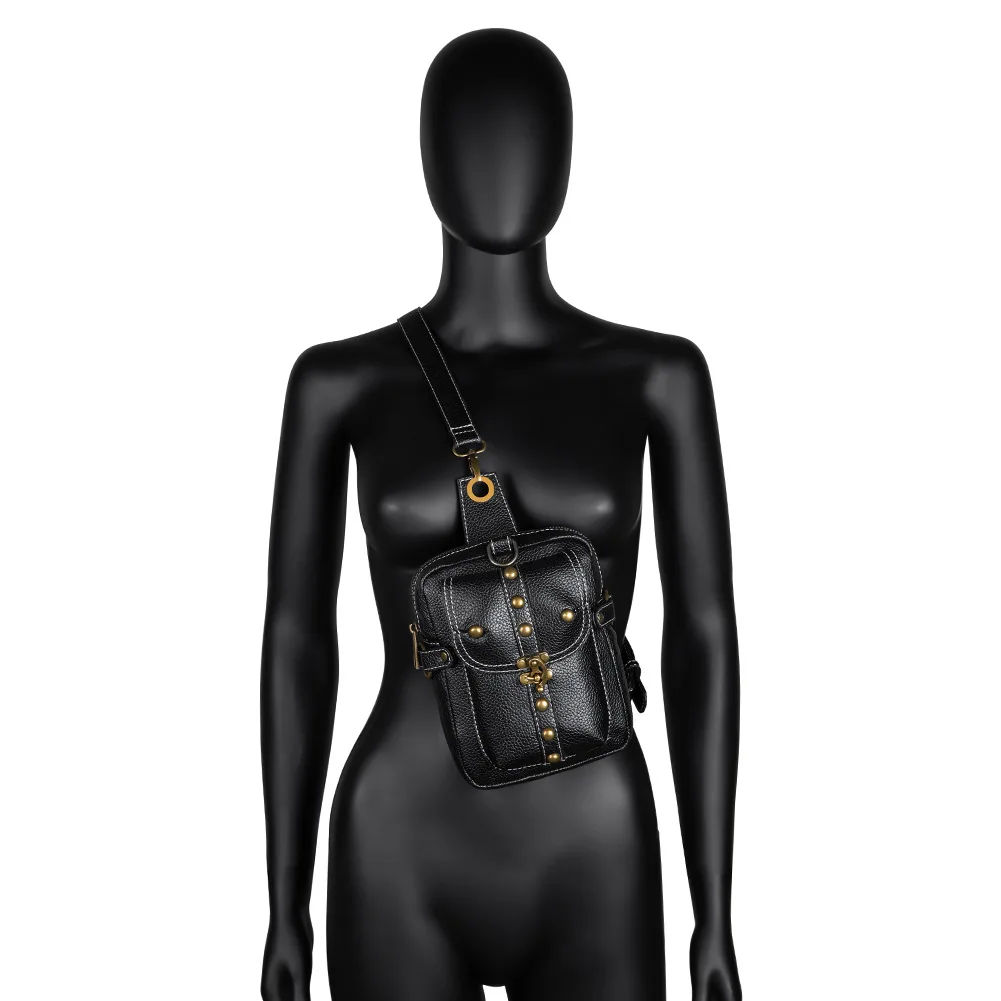 Steampunk shoulder messenger women's bag European and American motorcycle outdoor riding chest bag men's mobile phone wallet Box