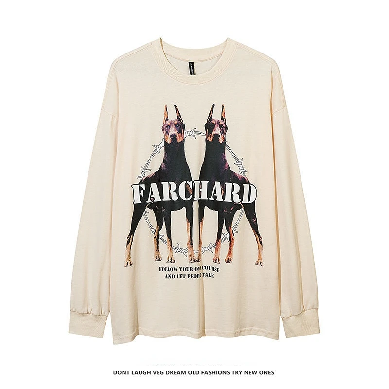 

Свитшот мужской оверсайз в стиле ретро, модная повседневная футболка с длинным рукавом, пуловер в стиле хип-хоп для пар, уличная одежда