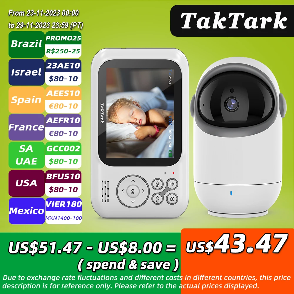 

3.2 Inch Video Baby Monitor With Pan Tilt Camera Wireless Security Night Vision Temperature Monitoring Intercom Nanny Babysitter