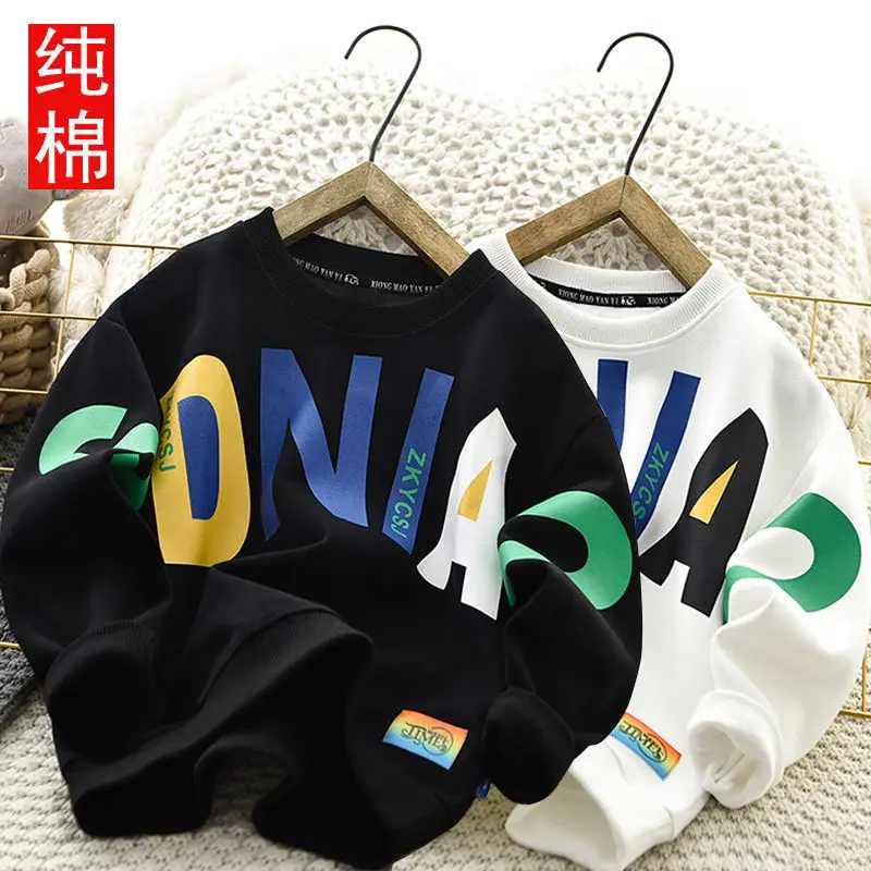 

100% Cotton Boy's Hoody Babies' Long Sleeve T-shirt Loose 2022 New Spring and Autumn Pullover