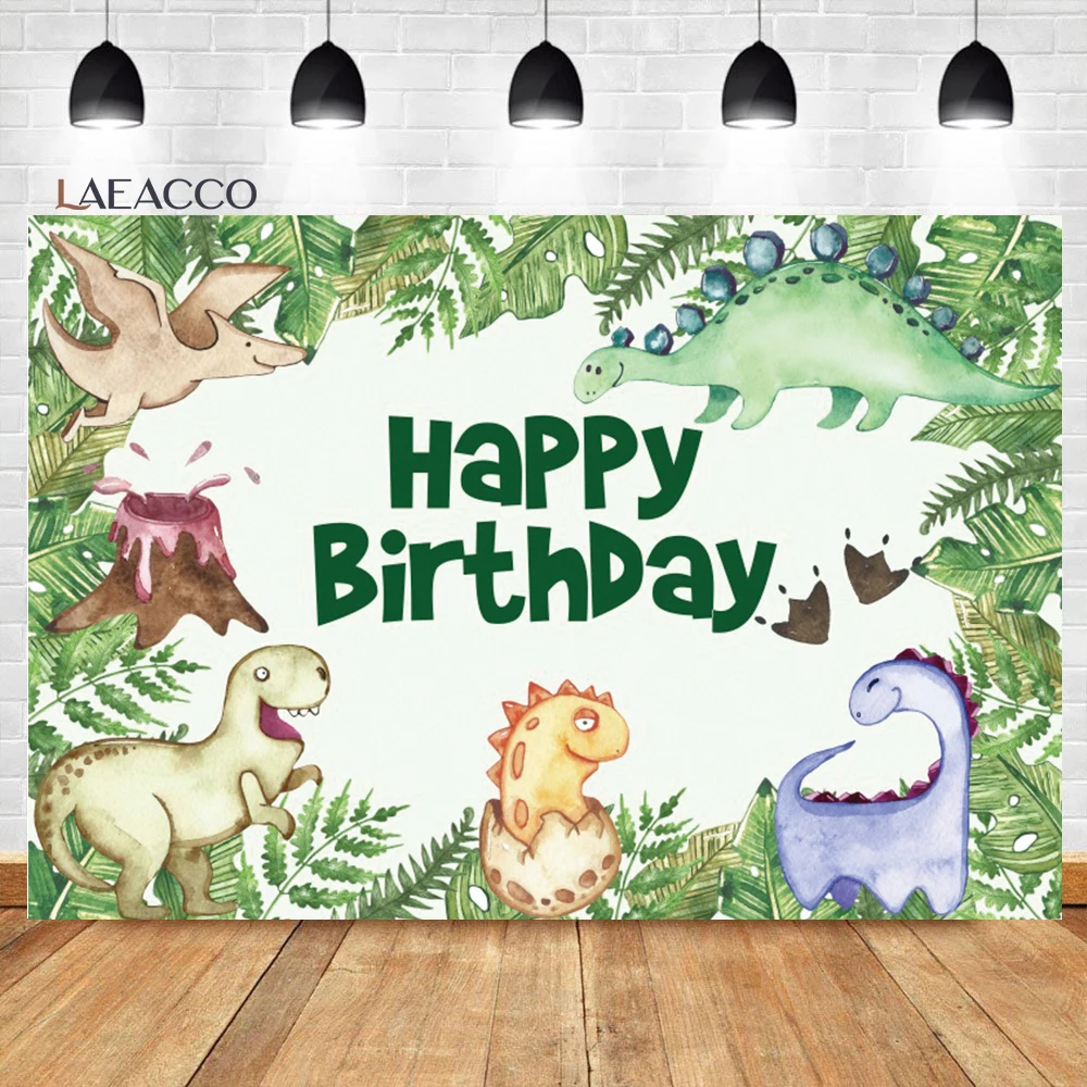 

Laeacco Cute Dinosaur Birthday Background Jurassic Park Tropical Leaves Kid Baby Shower Portrait Customized Photography Backdrop